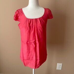J. Crew Coral Pink Twist Puff Short Sleeve Silk Blend Blouse
